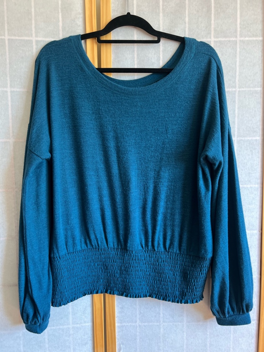 Abercrombie Soft A&F Cozy Teal Smocked Waist Off/On  Shoulder Top XL